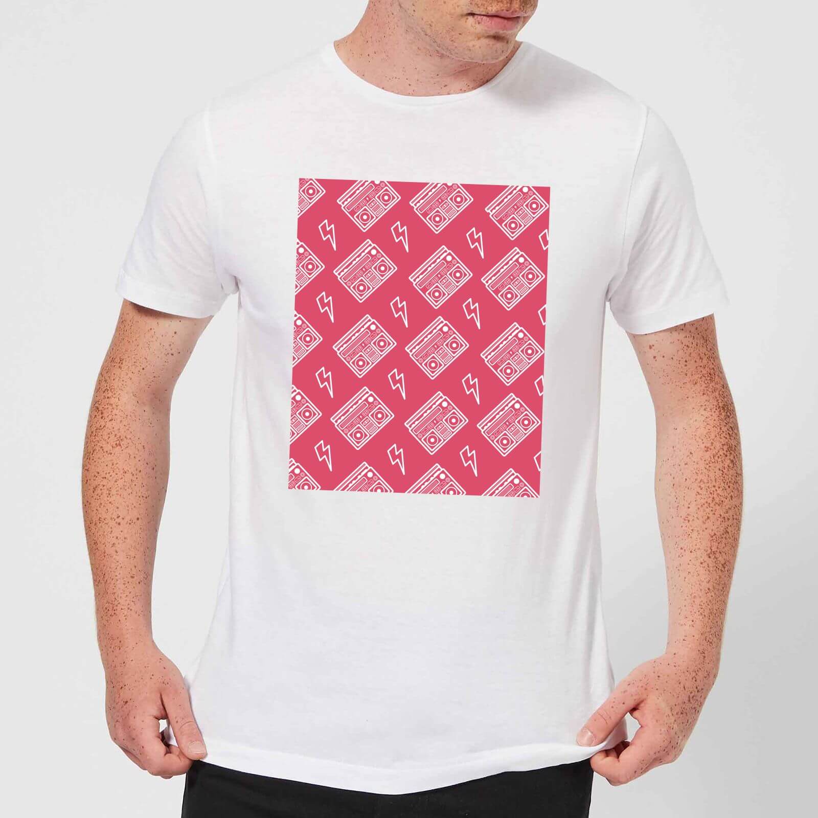 By IWOOT Boombox Pattern Pink Men's T-Shirt - White - L - White | adult