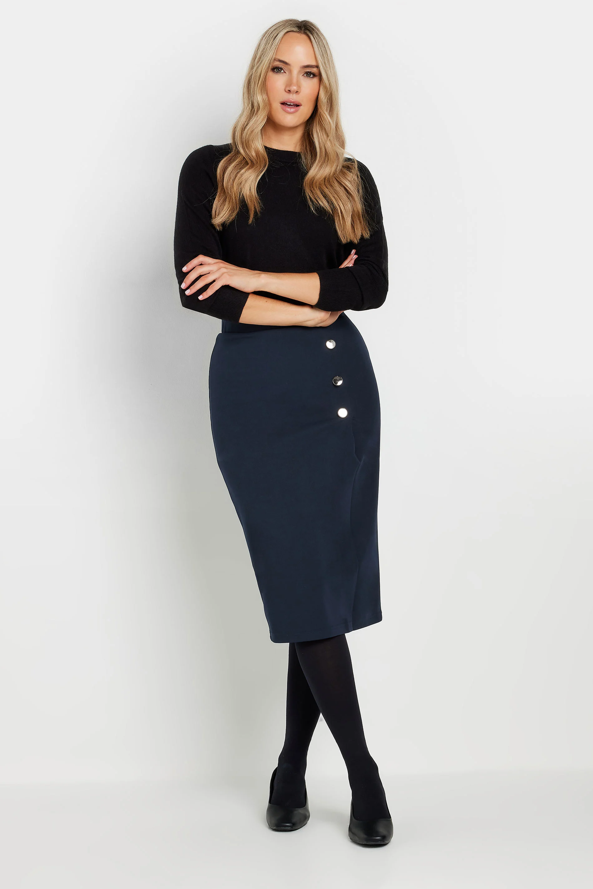Lts Tall Navy Blue Tailored Button Midi Skirt 22 | Tall Women's Midi Skirts