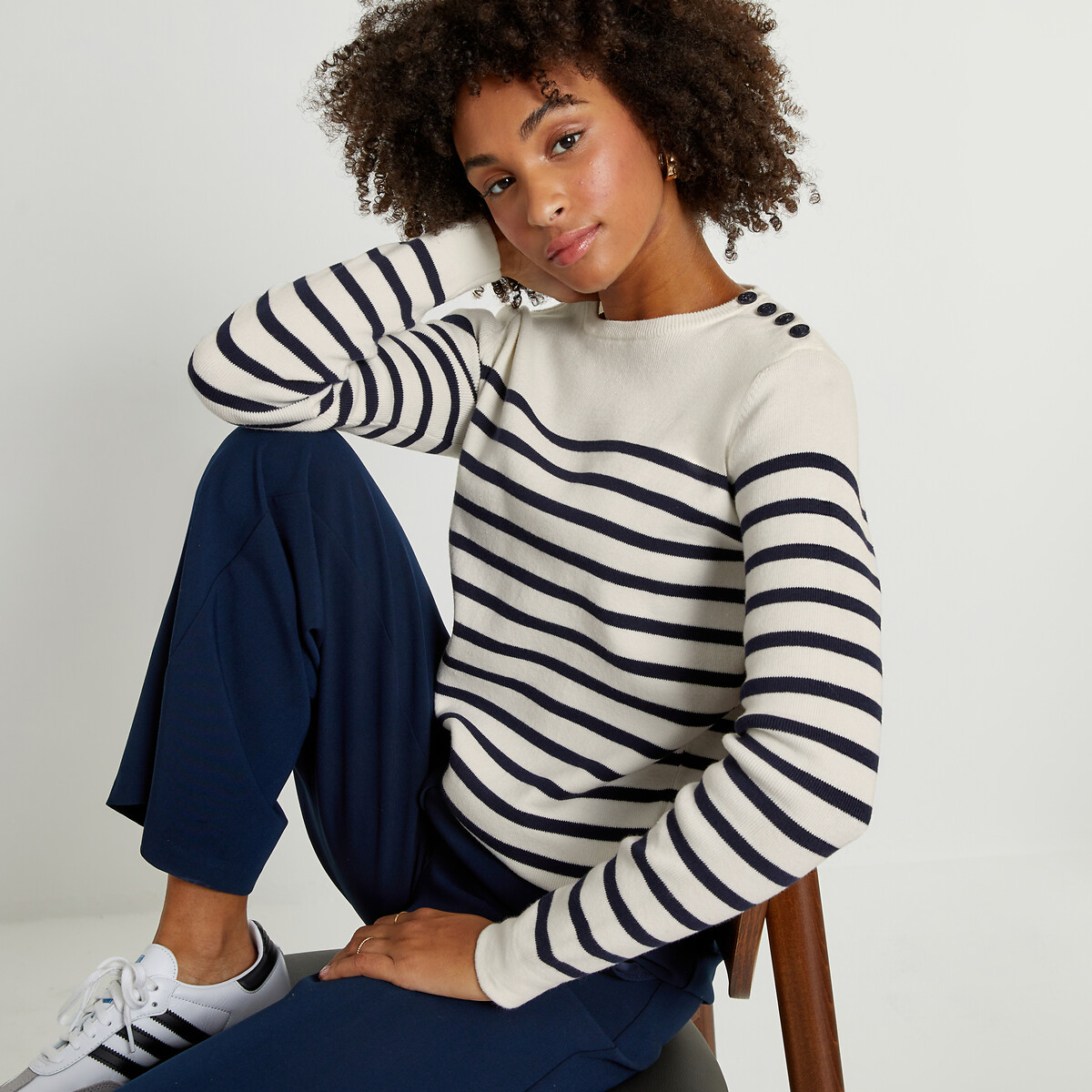 La Redoute Collections Organic Cotton Jumper In Breton Stripe By La Redoute