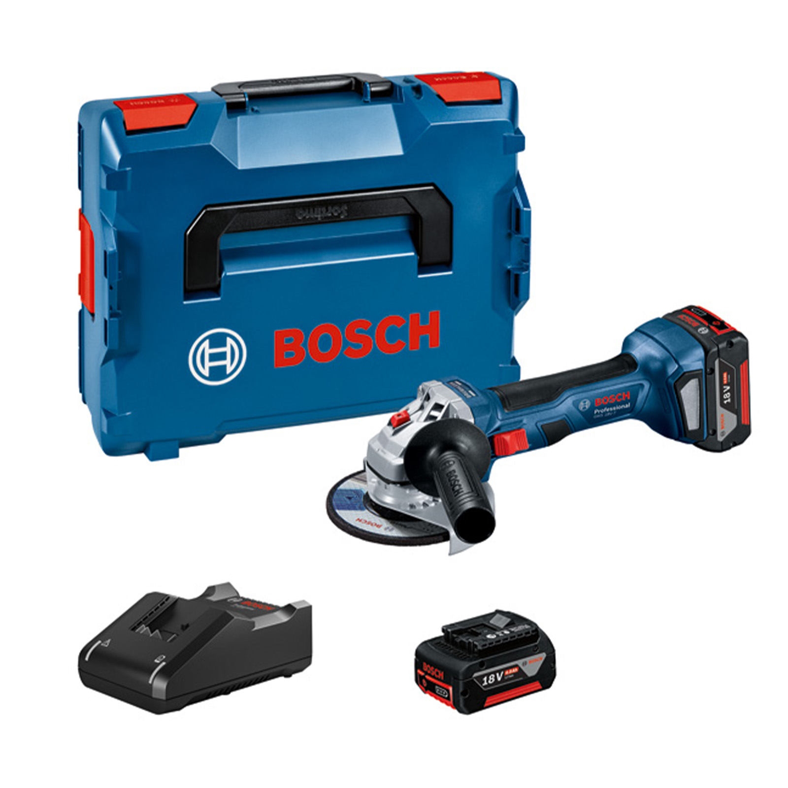 Bosch Gws 18v-7 18v 115mm Angle Grinder 2 X 4ah L-boxx