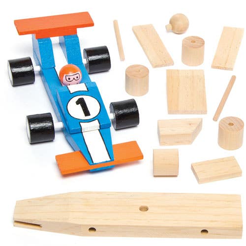 Baker Ross Wooden Racing Cars - 2 Blank Craft Cars. Wooden Toy Cars For Painting. Size 17cm.