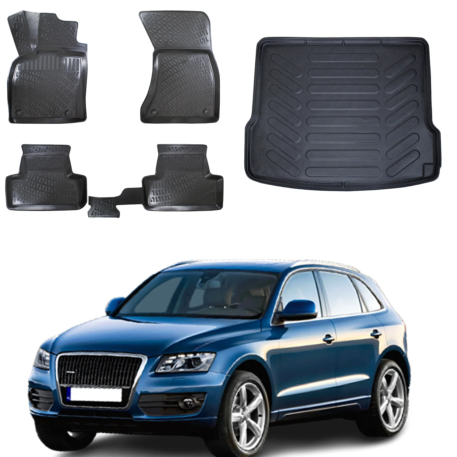 Floor Mats + Cargo Trunk Liner Fits Audi Q5 2009-2017 SUV Set - All Weather Maximum Coverage - Water