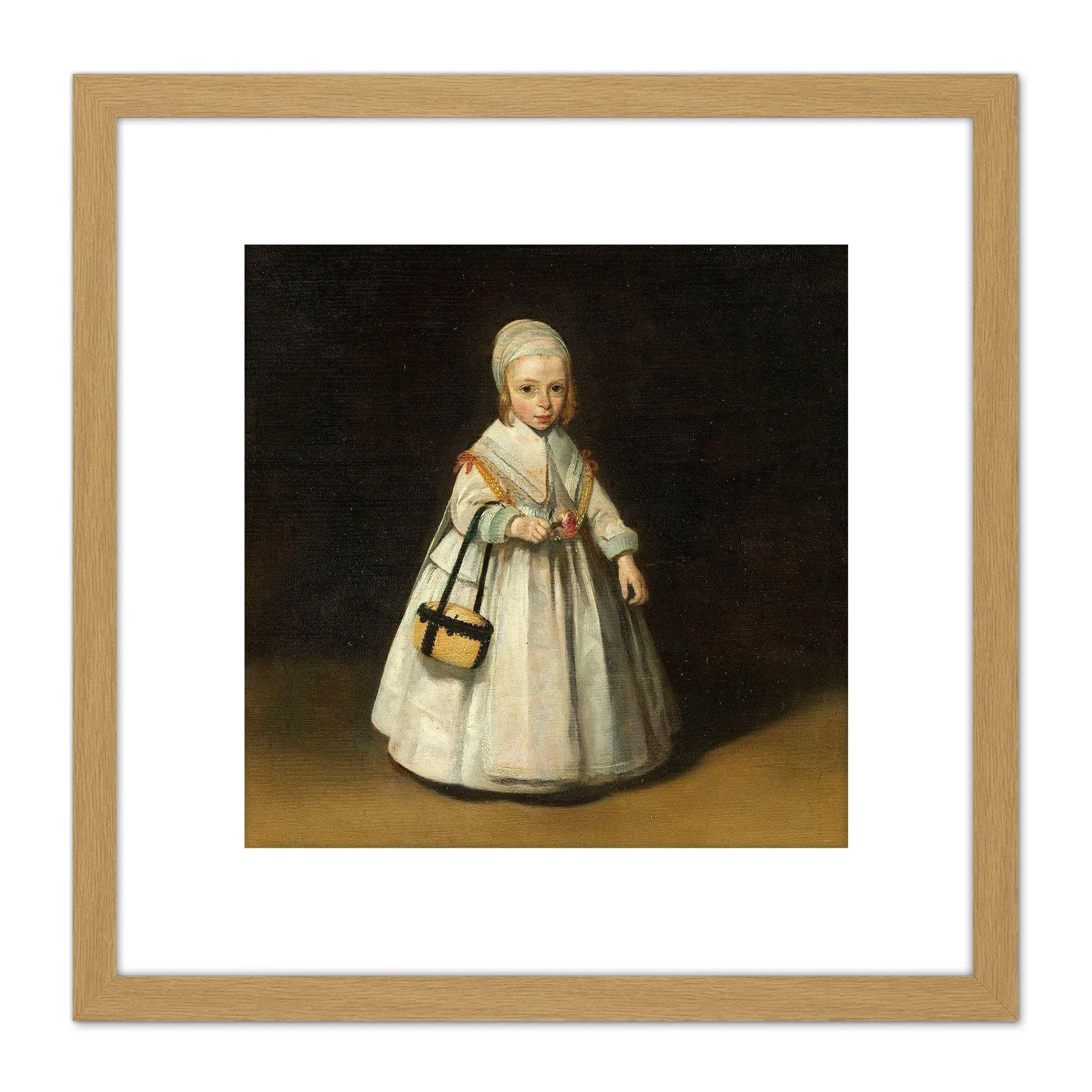 Artery8 Ter Borch Helena Van Der Schalcke Child Painting 8X8 Inch Square Wooden Framed Wall Art Print Picture with Mount