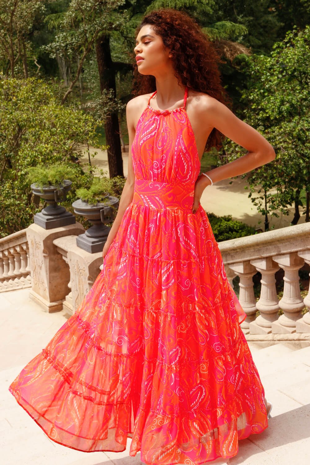 Paisley Print Halter Neck Maxi Dress