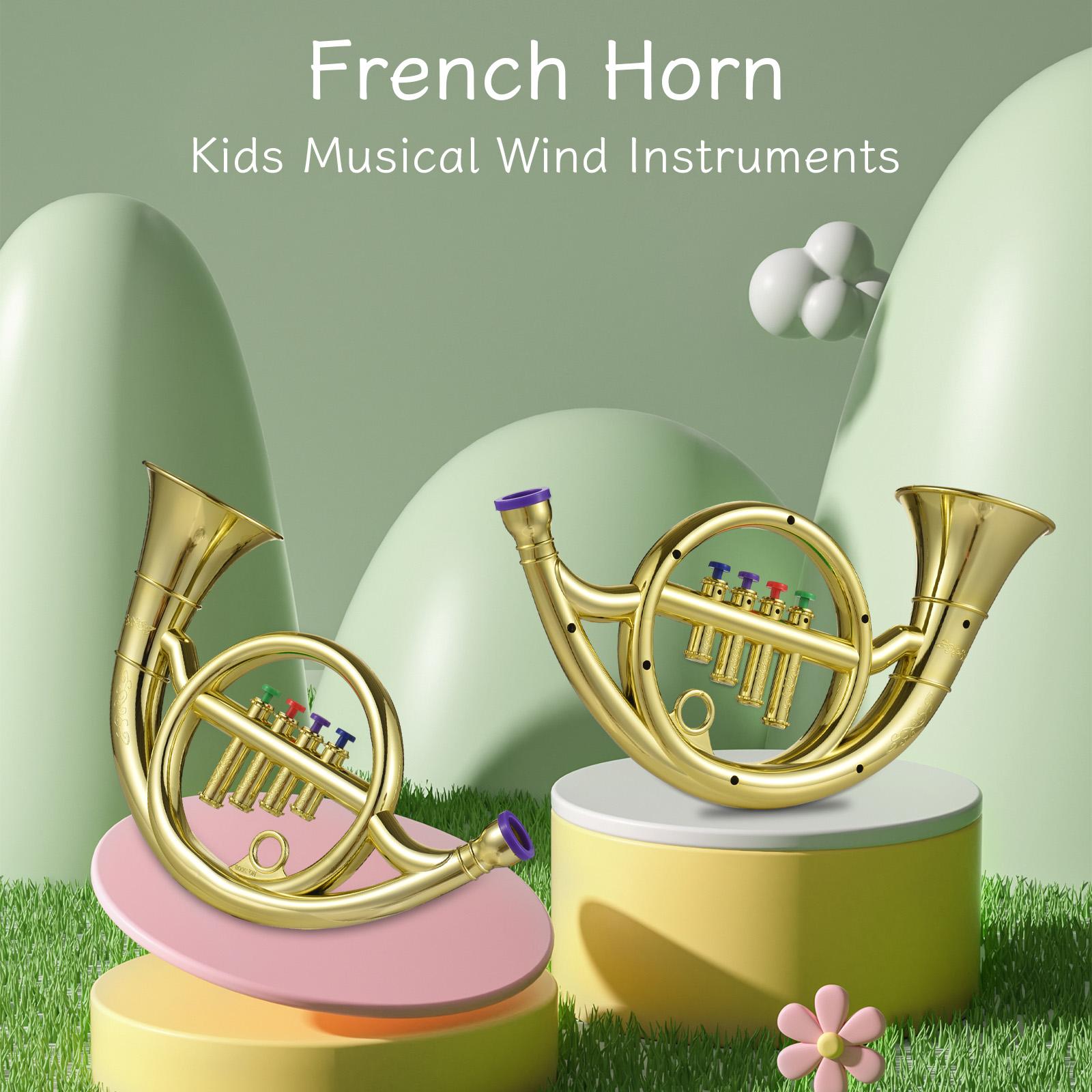 TOMTOP JMS French Horn with 4 Colored Coded Keys Kids Musical Wind Instruments Eco-friendly ABS Early silver