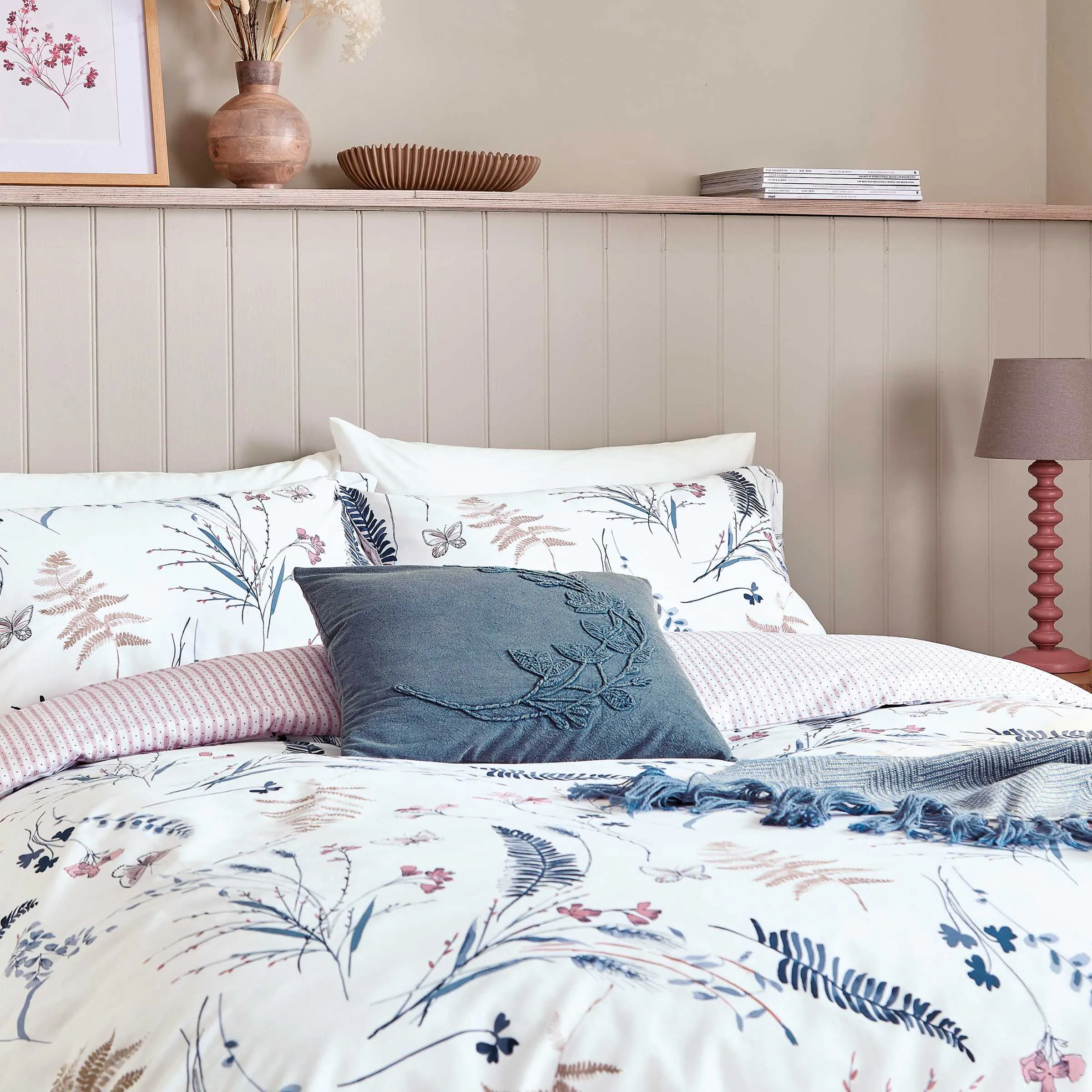 Helena Springfield Fable Sophie Single Duvet Cover Set, Denim Blue/Pink