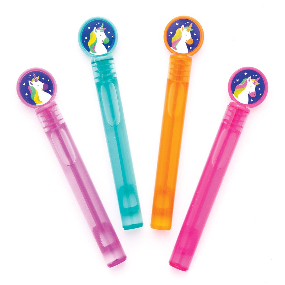 Baker Ross Touchable Rainbow Unicorn Blow Bubbles - 8 Prefilled Bubble Wands In Assorted Colours. Blowing Party Bubbles. Size 9cm.