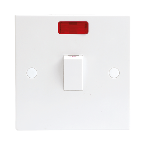 Knightsbridge 20A White 1G Double Pole 230V Electric Wall Plate Switch With Neon