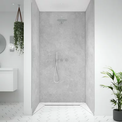 Splashwall Alloy Matt Fossil Stone Effect Aluminium Bathroom & Wet Room Decorative Panel (H)2440mm (W)600mm