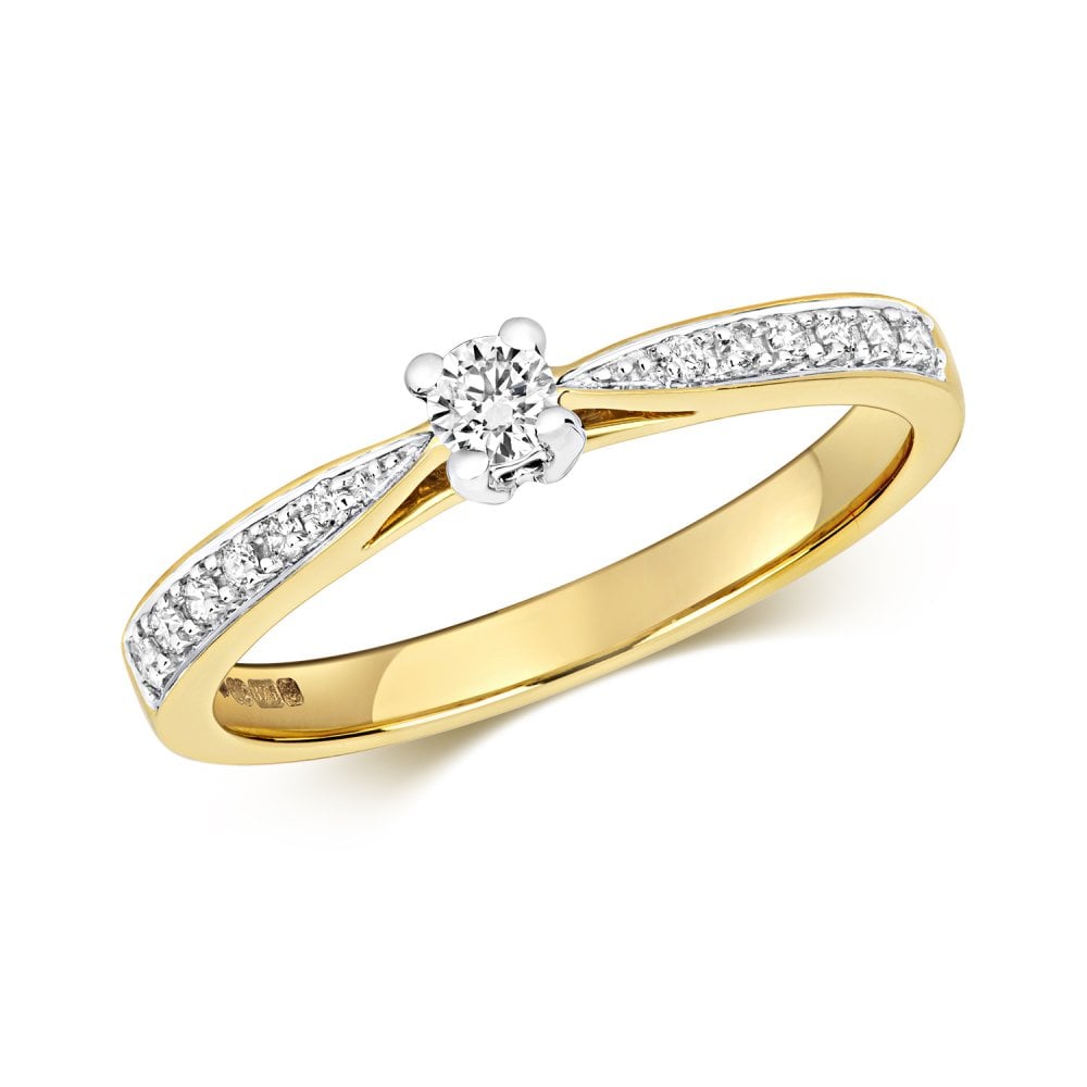  9ct Diamond Solitaire Set Shoulders Gold Rings RD620