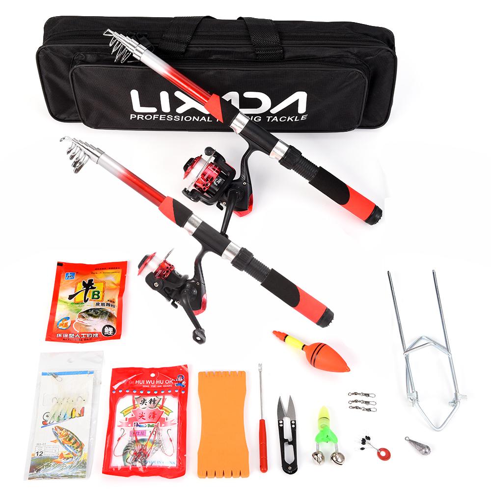 Lixada Fishing Rod Reel Combo Full Kit with 2PCS 2.1m Telescopic Fishing Rods 2PCS Spinning Reels red
