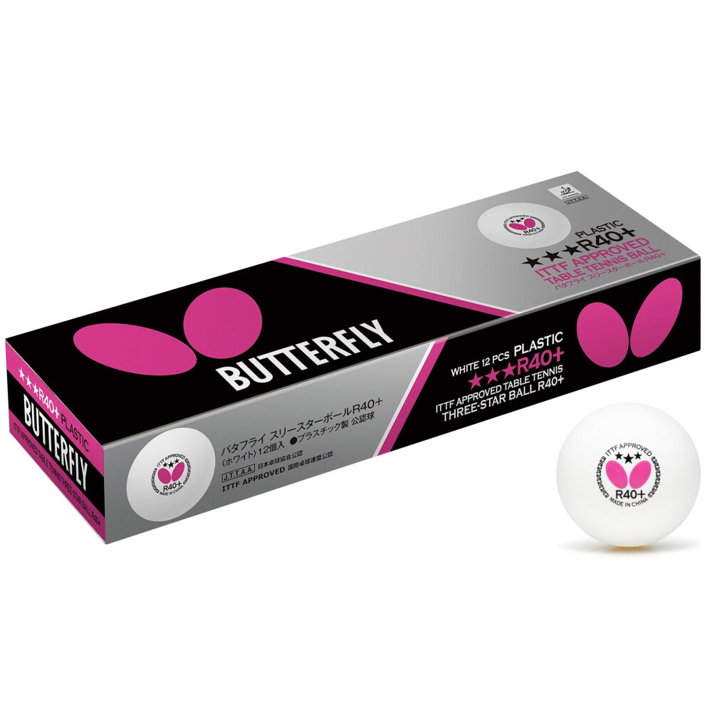 Butterfly R40+ White 3 Star Ball (12 Pack)
