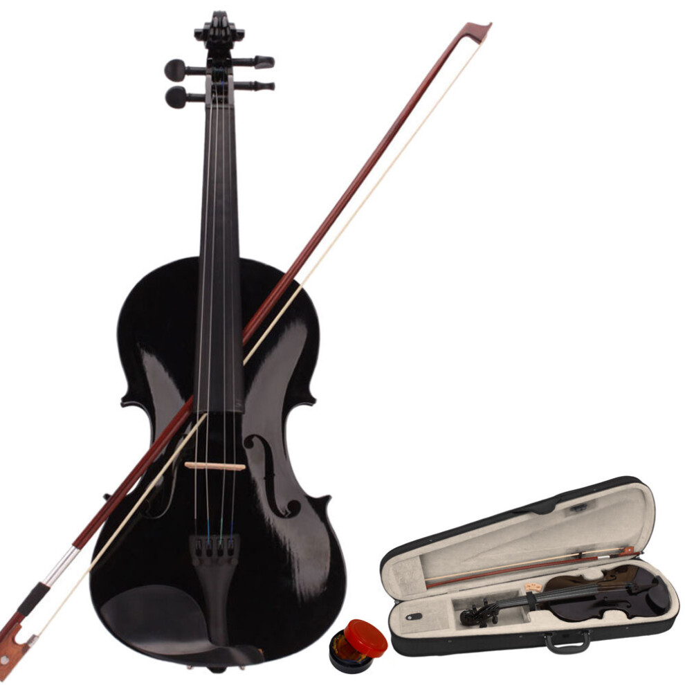 Unbranded 4/4 Full-Size Black Acoustic Violin Set With Case+ Bow +Rosin Set