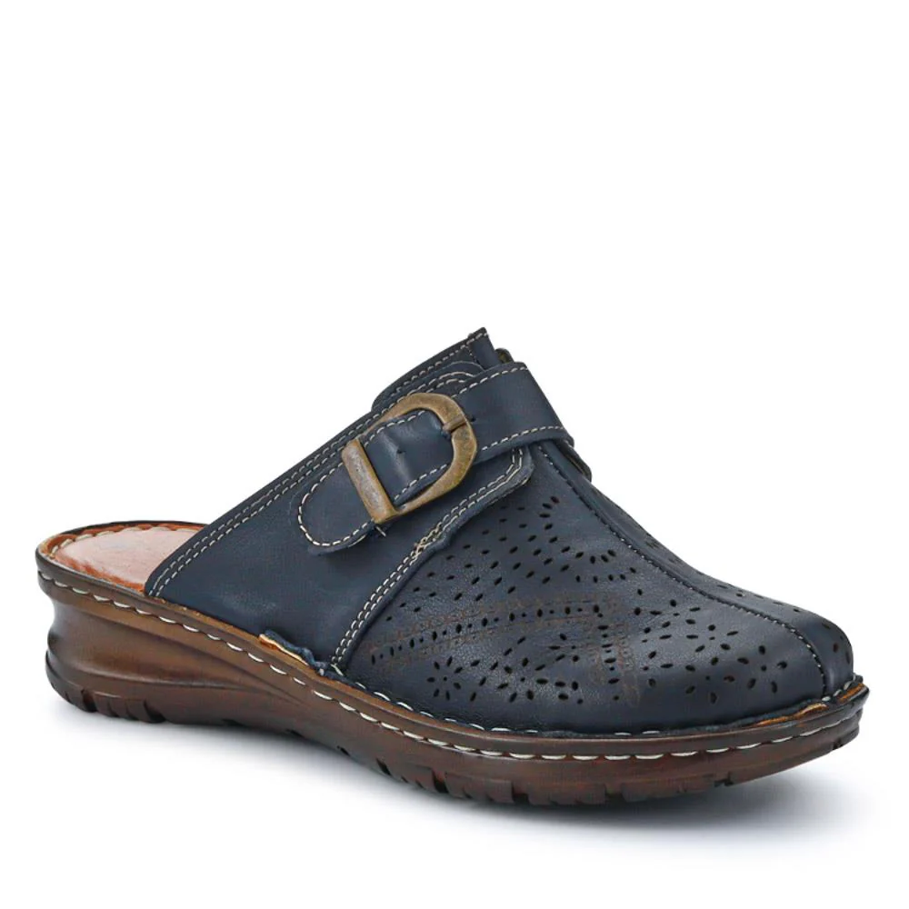 Breathable Leather Buckled Mules