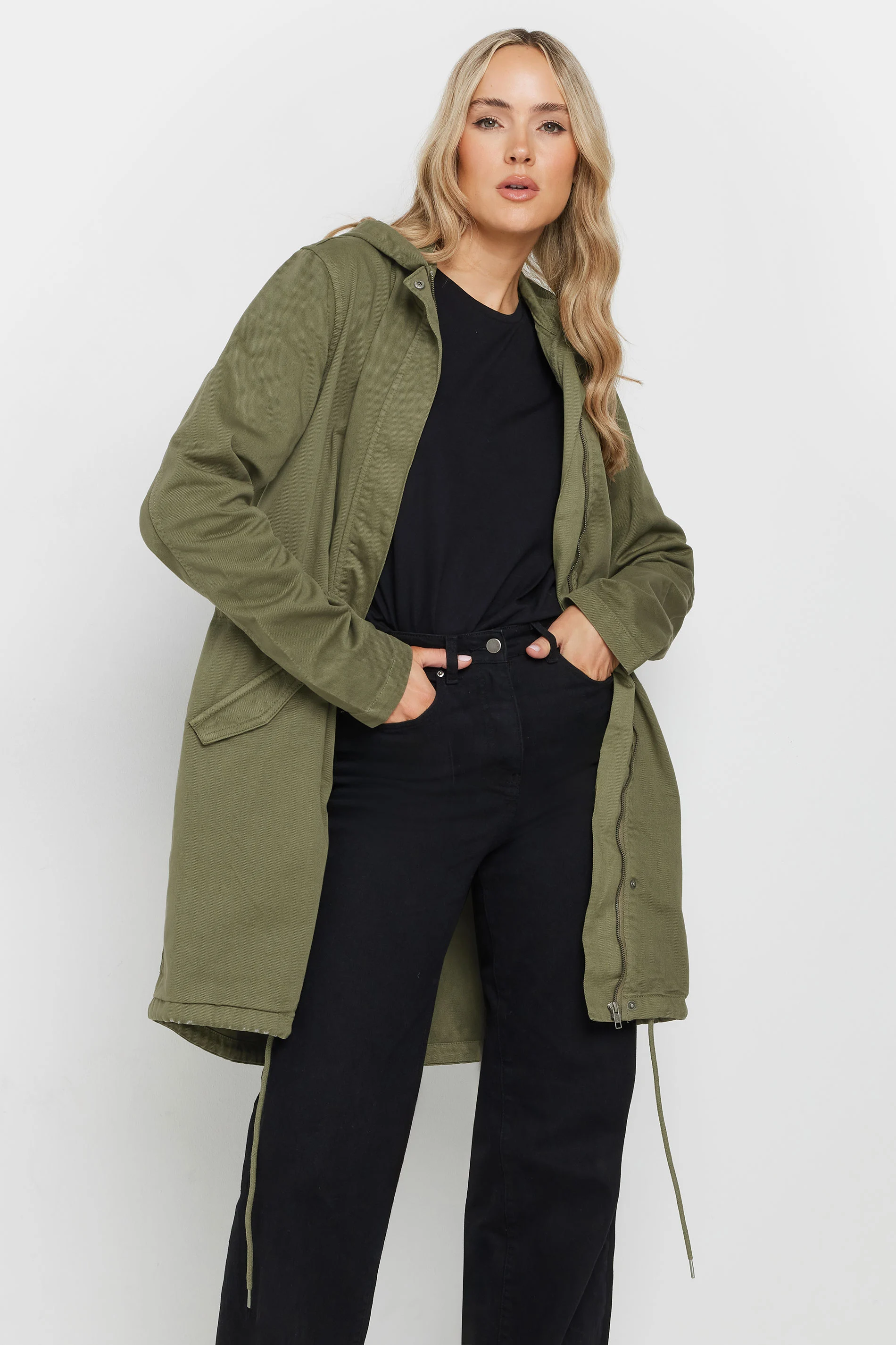 Lts Tall Khaki Green Twill Hooded Parka Coat 16 | Tall Women's Parka Coats