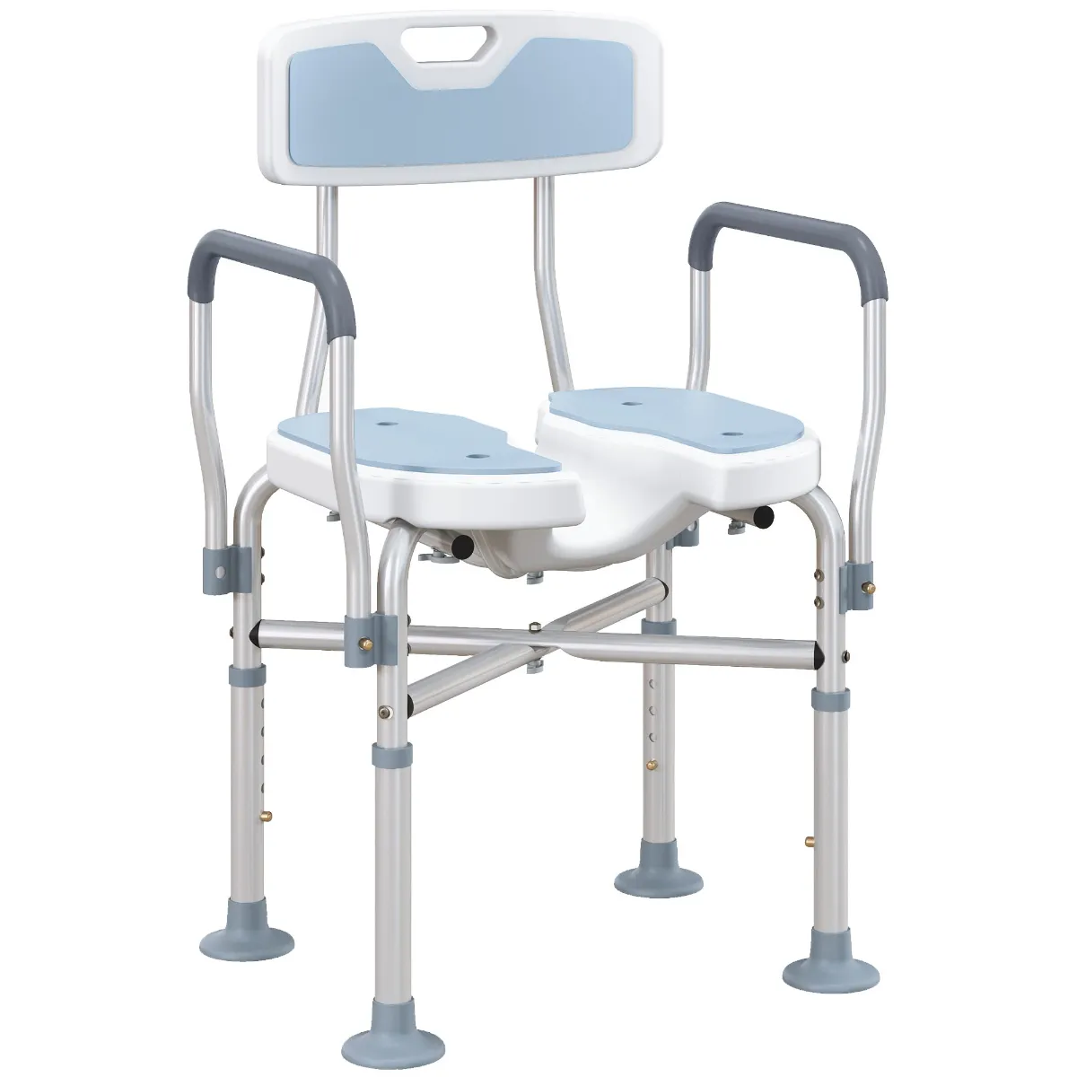 Homcom Height-Adjustable Aluminium Bathroom Shower Chair with Padded Seat and Armrests - Light Blue, Blue