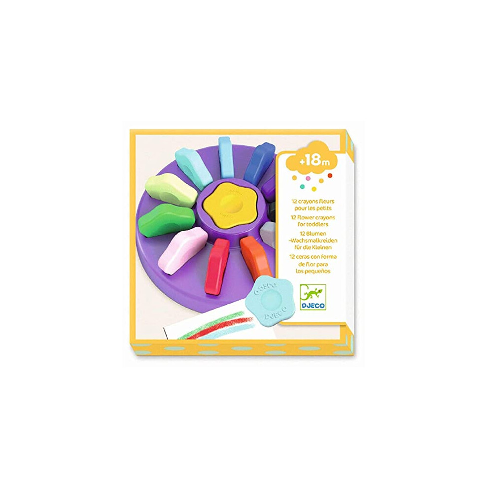 Djeco - 12 Flower Crayons for Toddlers First Crayons