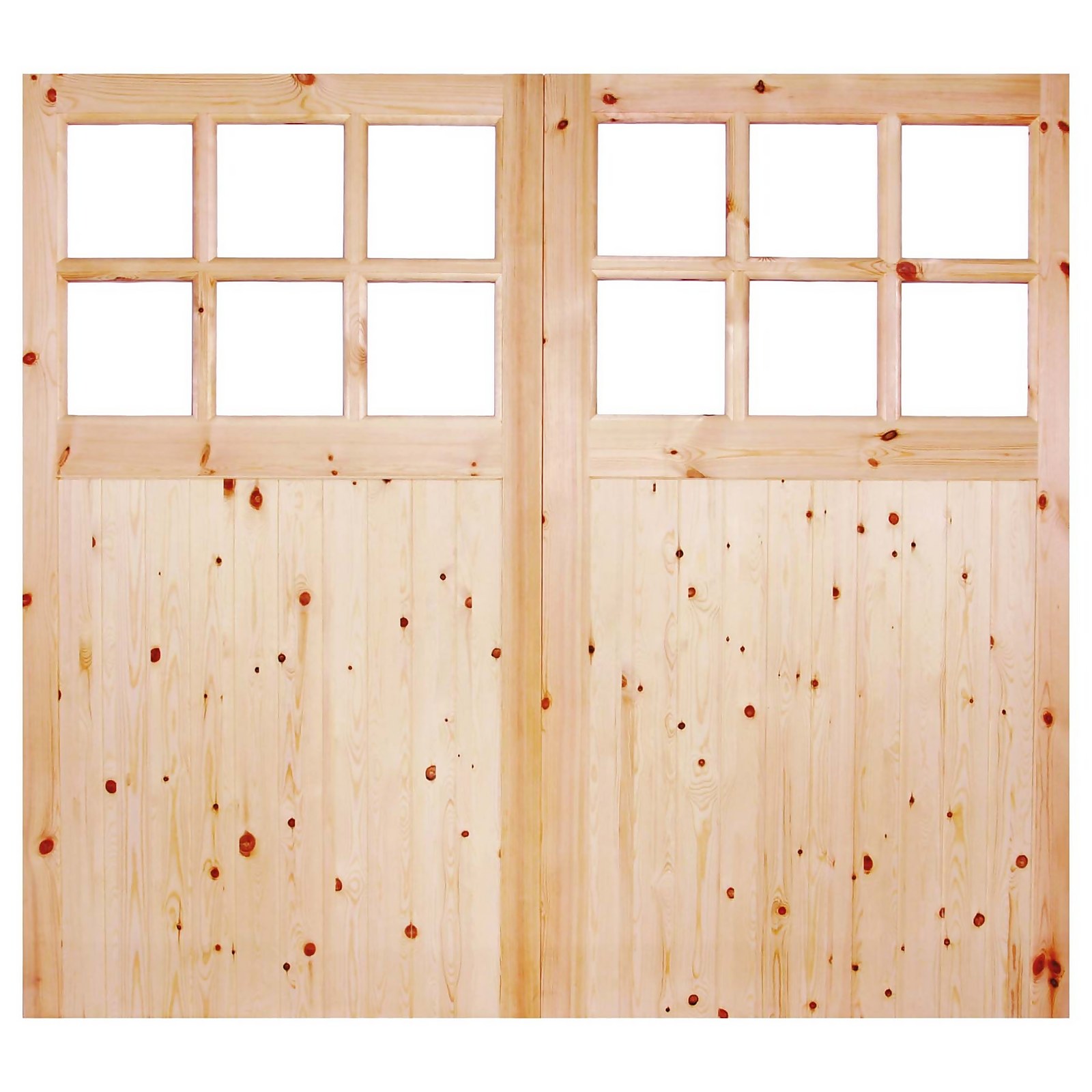 LPD Doors External Glazed Unfinished Redwood 12 Lite Rebated Garage Door Pair - 2135 x 2135mm