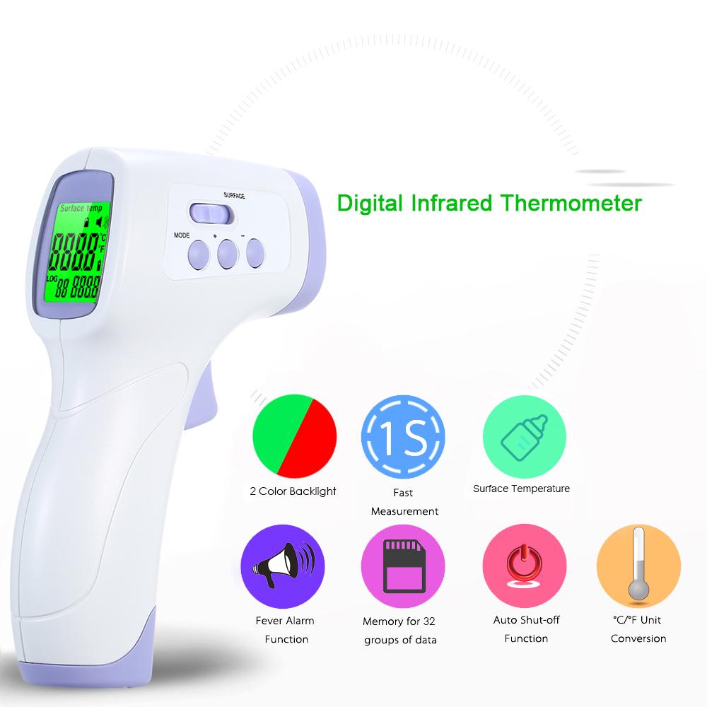 TOMTOP JMS Digital Infrared Thermometer LCD Backlight Display Non-contact IR Forehead Ear Thermometers Body purple