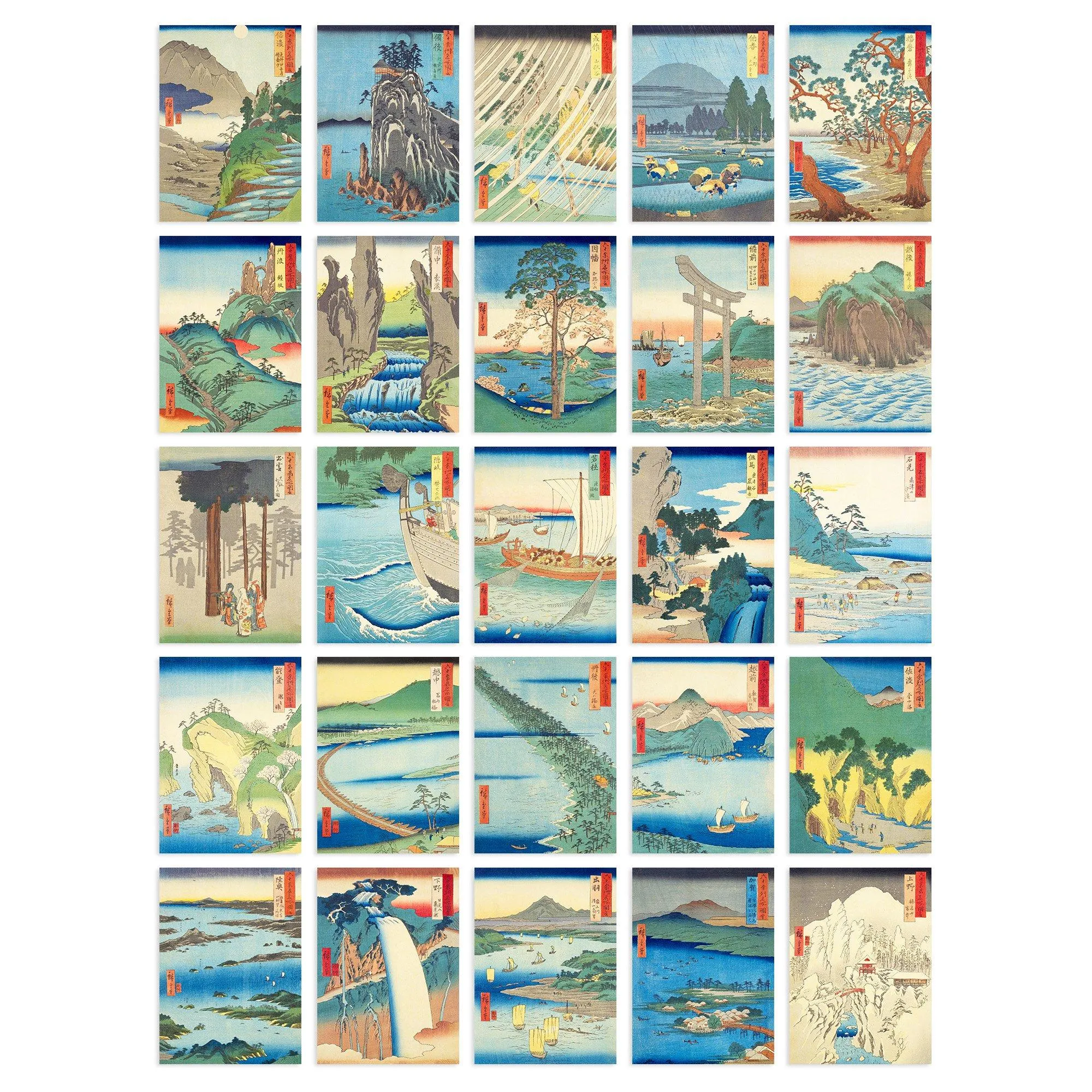 Artery8 50 Pcs Utagawa Hiroshige Japan Aesthetic Collage Kit Japanese Provinces Woodblock Unframed Wall Art Prints A6 Set Pack 15x10 cm (6x4") Room Decor Post