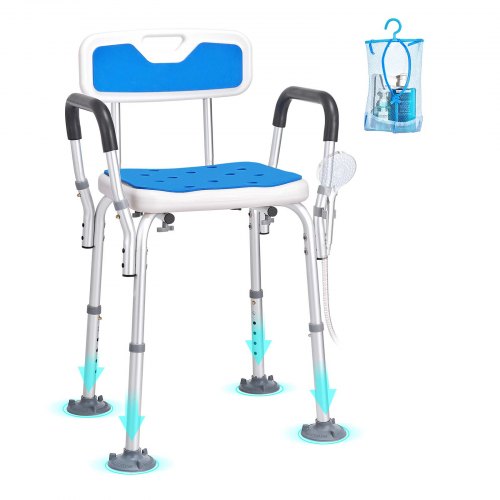  Shower Chair Seat with Padded Arms and Back, Shower Stool with Suction Feet, Shower Chair for Inside Shower Bathtub, Adjustable Height Bench Bat