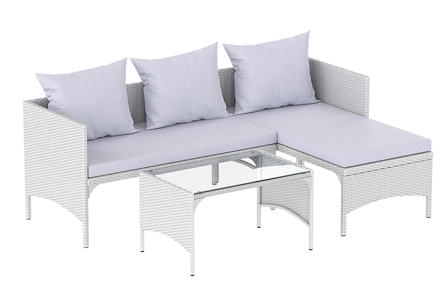 RattanTree 3 Piece Outdoor Rattan Furniture Patio Sofa Set with Loveseat Lounge Chair Table Grey