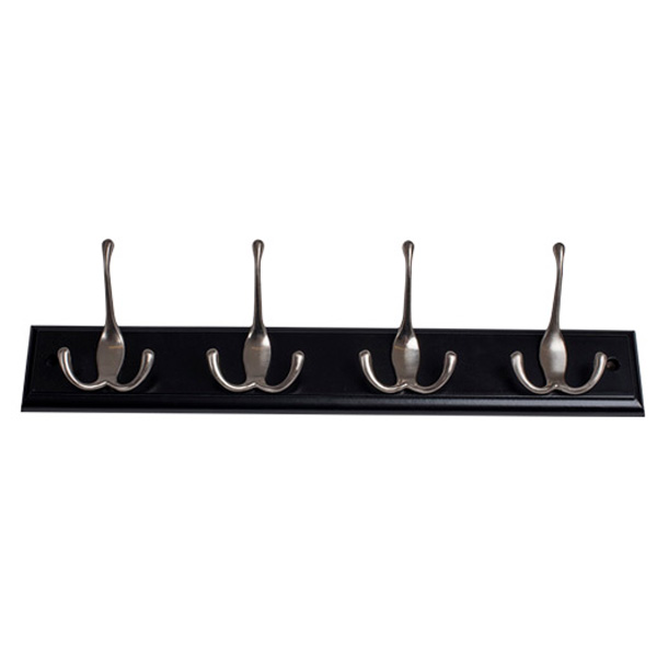 DIY Direct Triple Hat & Coat Hooks, 4 x Bright Chrome Hooks on Black Rail