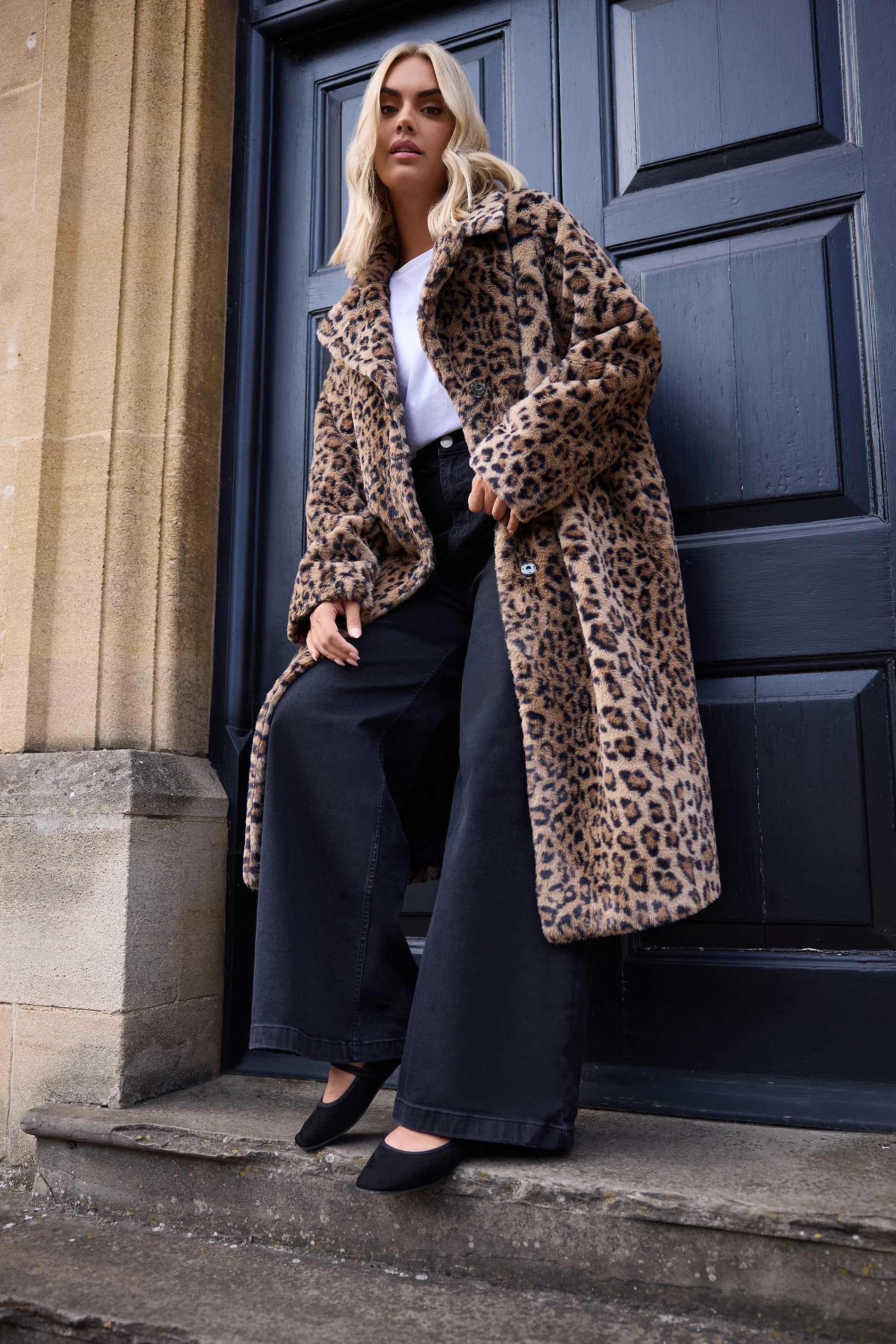  Curve Brown Leopard Print Plush Faux Fur Coat, Grande Taille & Courbes, 