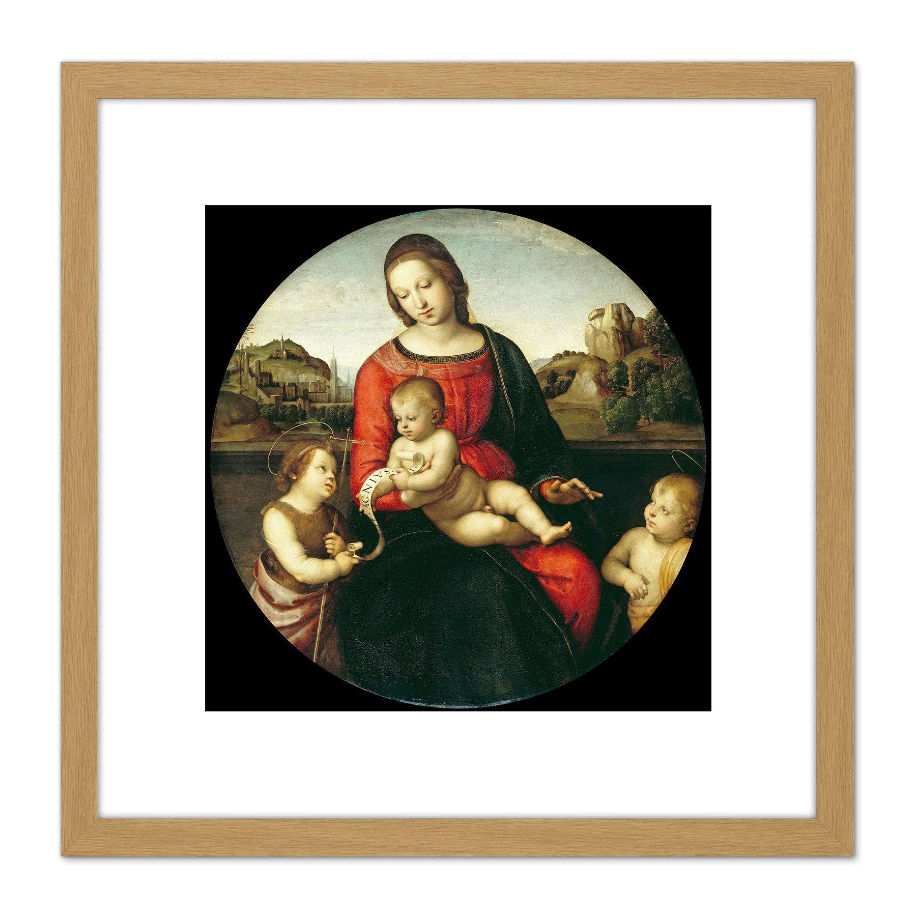 Artery8 Raphael Mary With The Child John The Baptist Holy Boy 8X8 Inch Square Wooden Framed Wall Art Print Picture with Mount