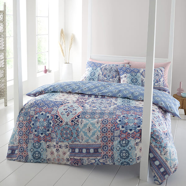 Catherine Lansfield 'Boho Patchwork' Duvet Set|Size: King|blue