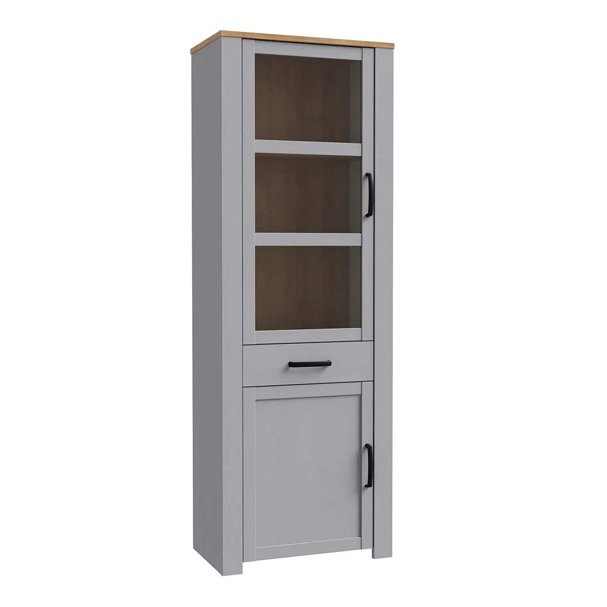Bohol Narrow Display Cabinet in Riviera Oak/Grey Oak, none