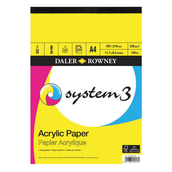 Daler-Rowney System 3 A4 Acrylic Pad 230gsm 20 White Sheets