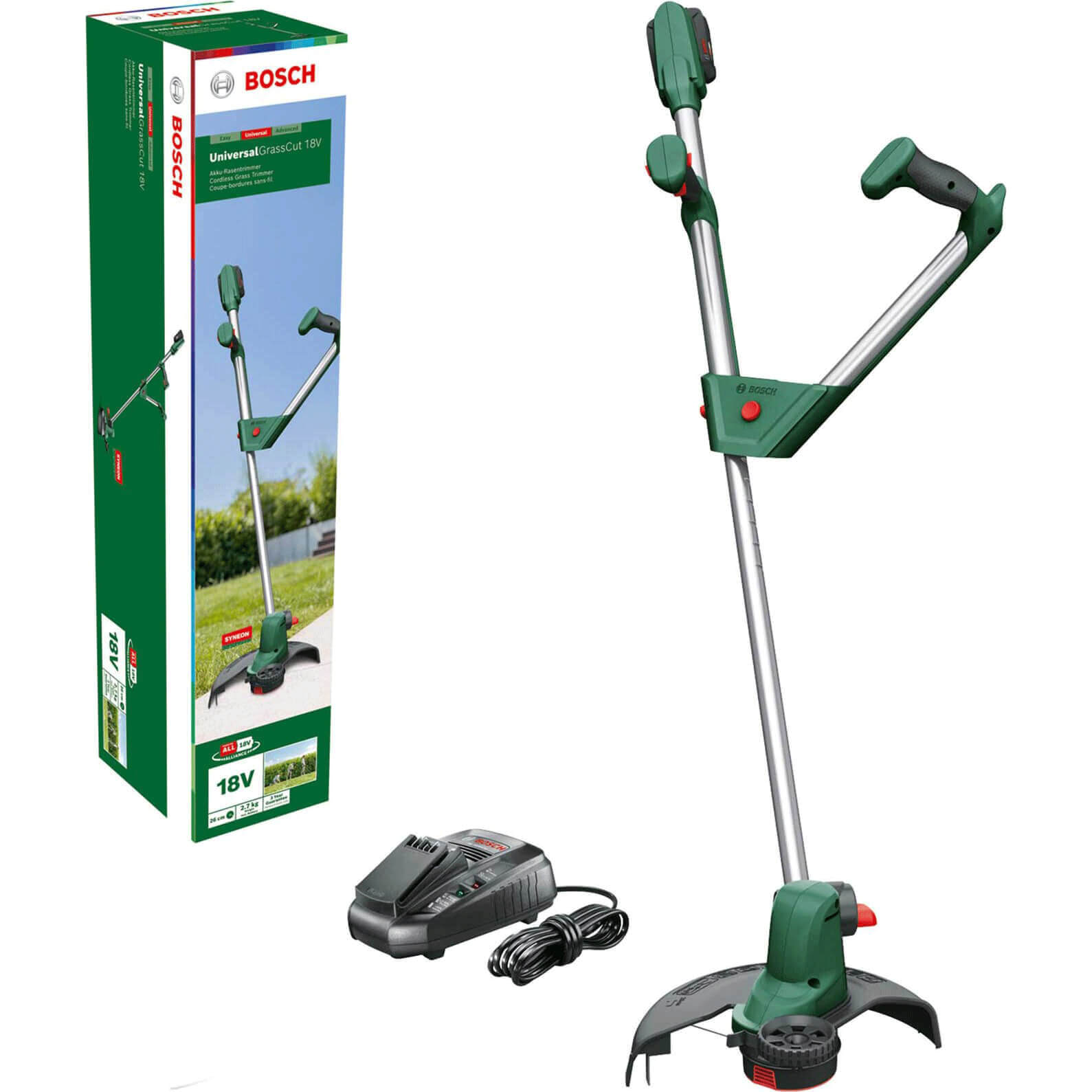 Bosch UNIVERSALGRASSCUT 18V-260 18v Cordless Grass Trimmer and Edger 260mm (New for 2022) 1 x 4ah Li-ion Charger
