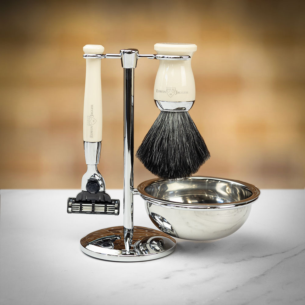 Edwin Jagger 4pc Mach3 Shaving Set - Ivory White - can be Engraved or Personalised