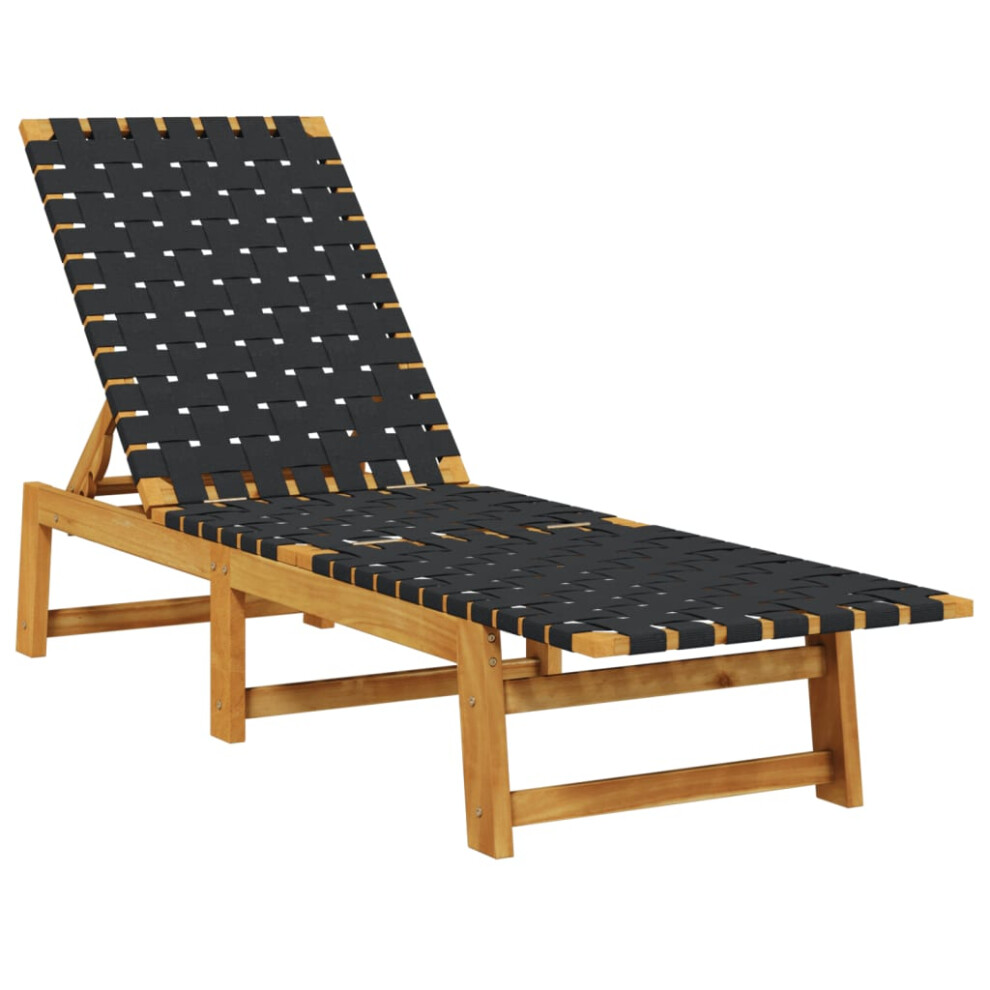 VidaXL Sun Lounger Outdoor Sun Bed Day Bed Black Solid Wood Acacia and Fabric