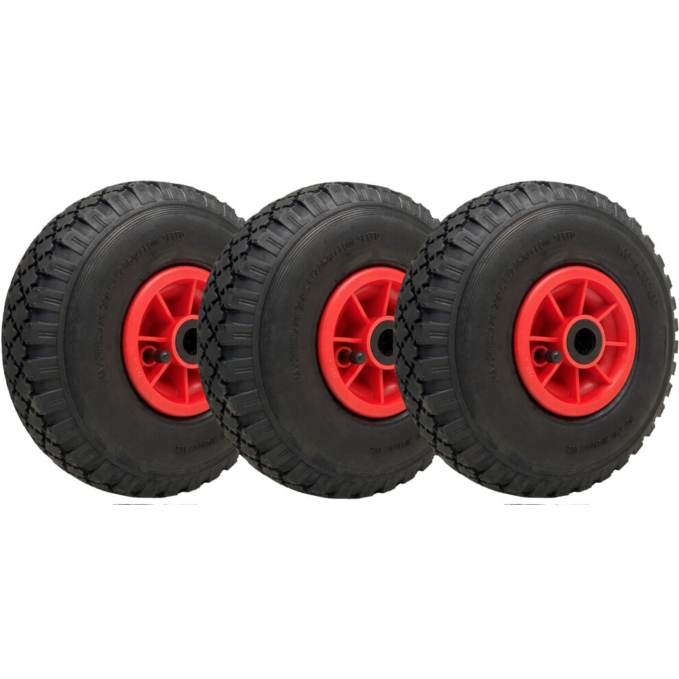 Parnells 300X4 Pneumatic Wheels 260X85mm Plastic Rim 20mm Roller Bearing 150Kg (Set Of 3)