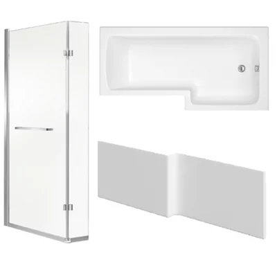 Cooke & Lewis Solarna Acrylic L-Shaped Shower Bath, Panel & Screen Set, (L)1700mm (W)850mm