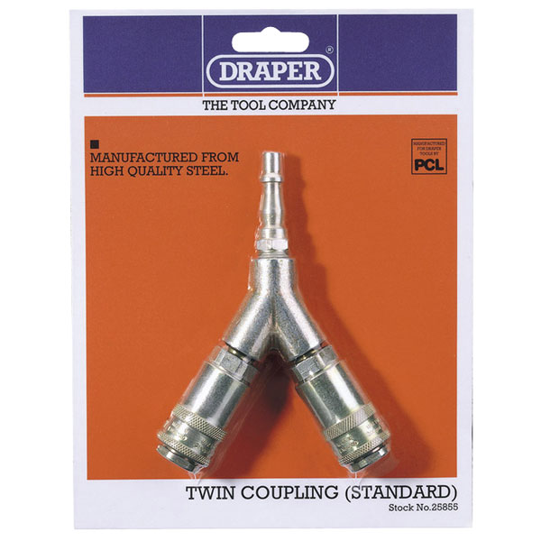 Draper PCL Twin Standard Coupling, 2 x Male Couplings, 1 x Tailpiece