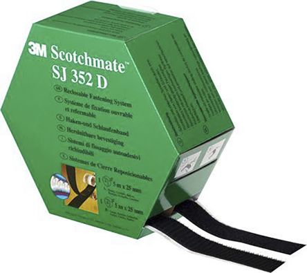 3M  Scotchmate™ SJ352D Black Hook & Loop Tape, 25mm x 5m