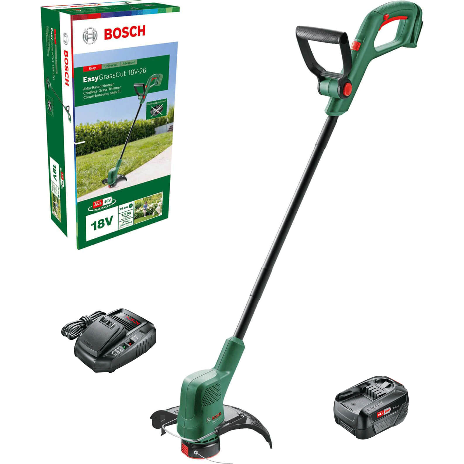 Bosch EASYGRASSCUT 18V-26 18v Cordless Grass Trimmer and Edger 260mm (New for 2022) 1 x 4ah Li-ion Charger