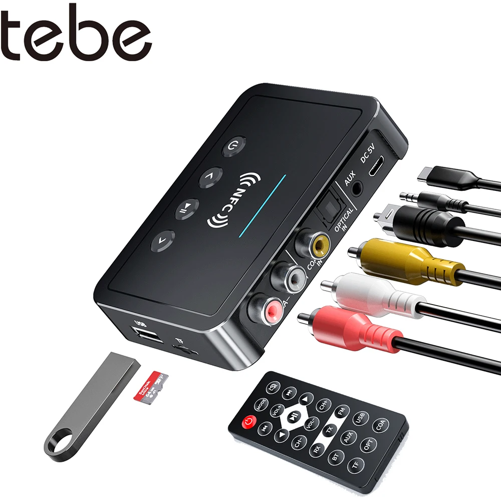 Tebe Nfc Bluetooth 5.0 Audio Adapter 3.5mm Aux Rca Spdif Wireless Fm Receiver Transmitter Support Tf