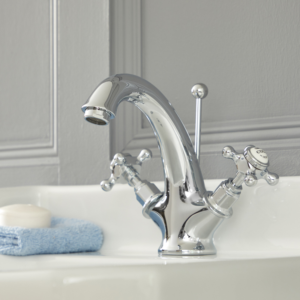 Hudson Reed Milano Elizabeth - Traditional Crosshead Mono Basin Mixer Tap - Chrome and White