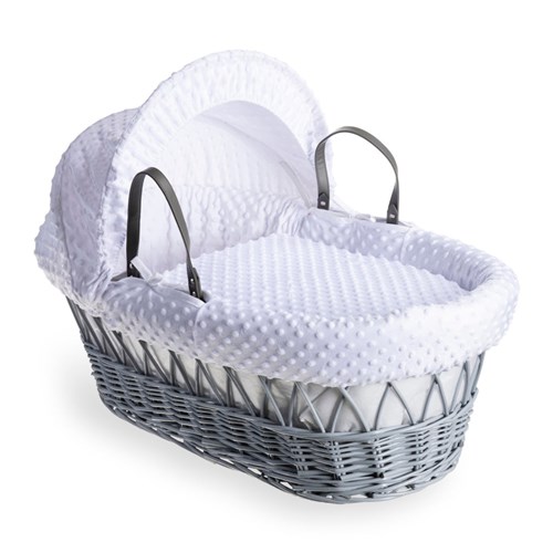 Clair De Lune Dimple Grey Wicker Moses Basket white
