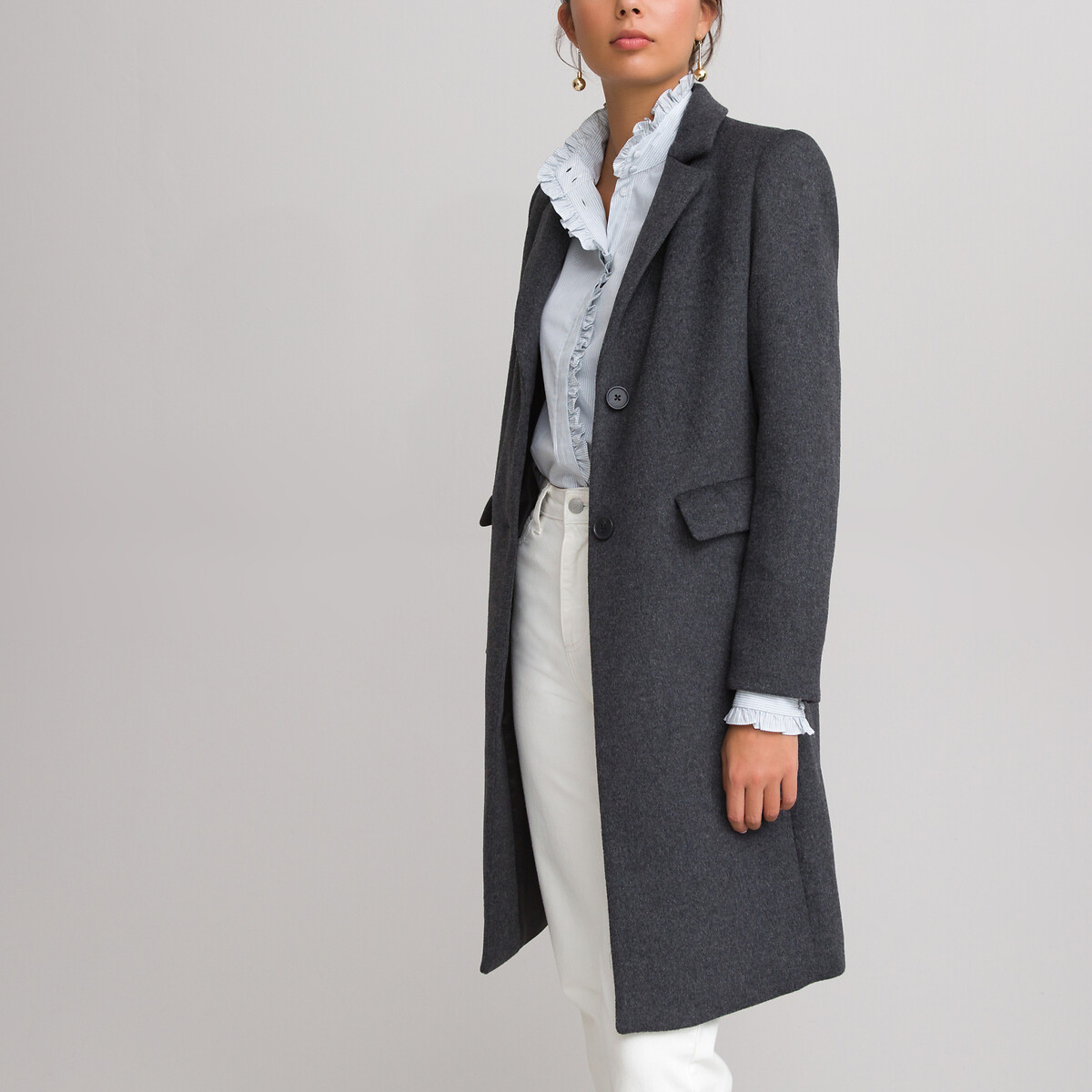 La Redoute Collections Wool Mix Buttoned Coat By La Redoute