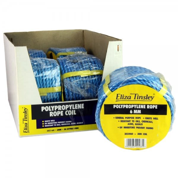 Eliza Tinsley 8mm White Polypropylene Rope 30M/Coil (Box of 4)