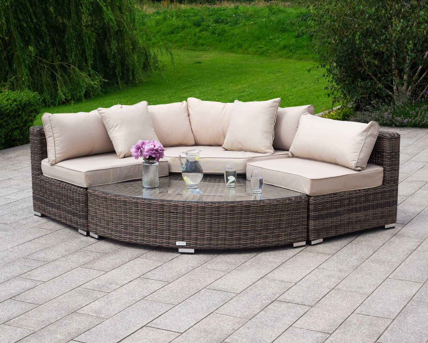 Rattan Direct Geneva 4 Piece Rattan Garden Furniture Sofa Set in Truffle Brown & Champagne -