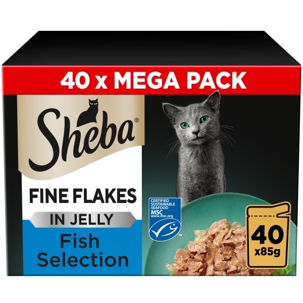 Sheba Fine Flakes Fish Selection in Jelly Wet Adult Cat Food 85g x 40