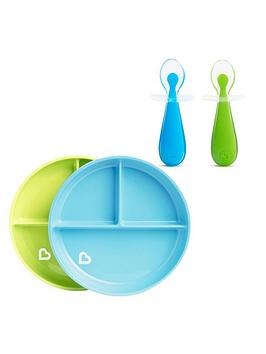  Stay Put Suction Plates and Gentle Scoop Spoons Bundle- Blue/Green, Multi
