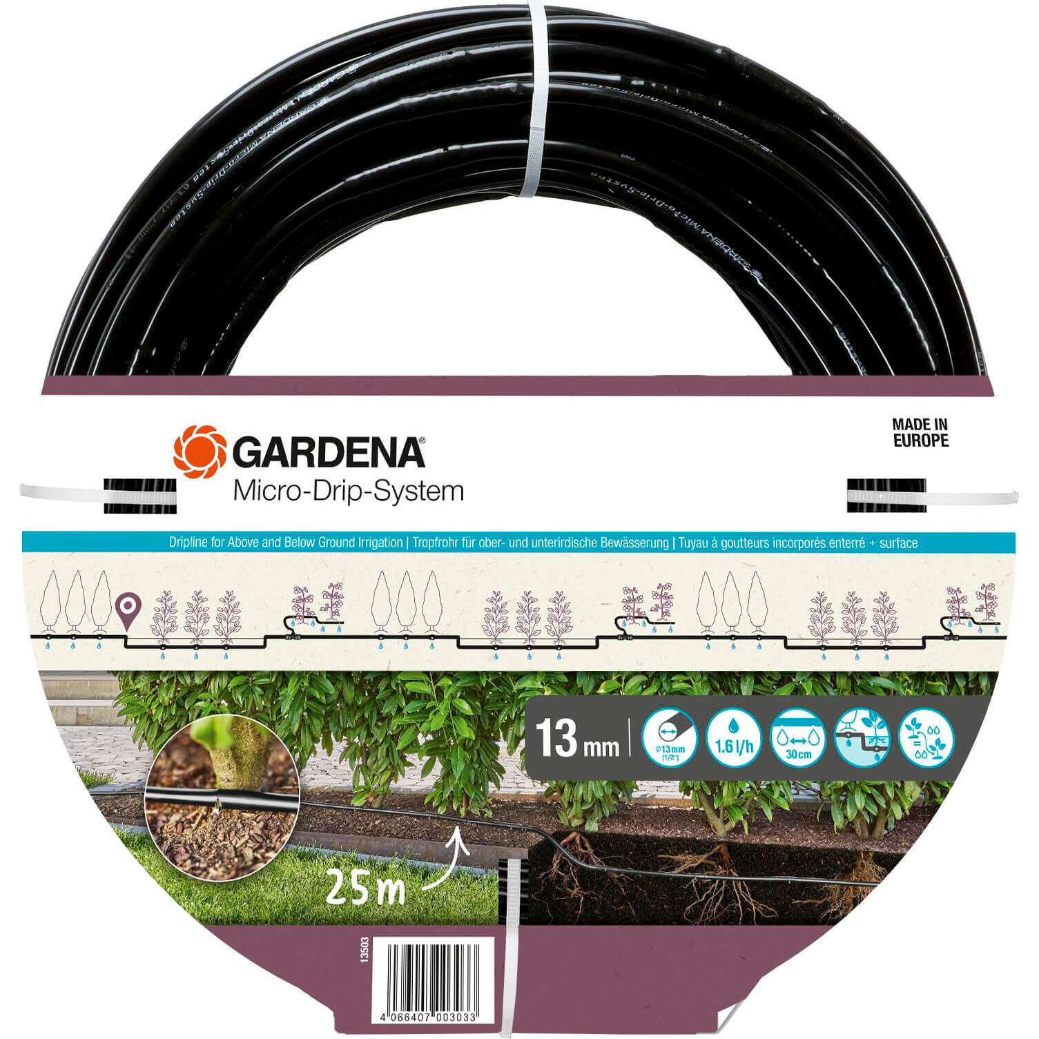 Gardena MICRO DRIP Extension Irrigation Drip Pipe (New) 1/2" / 12.5mm 25m