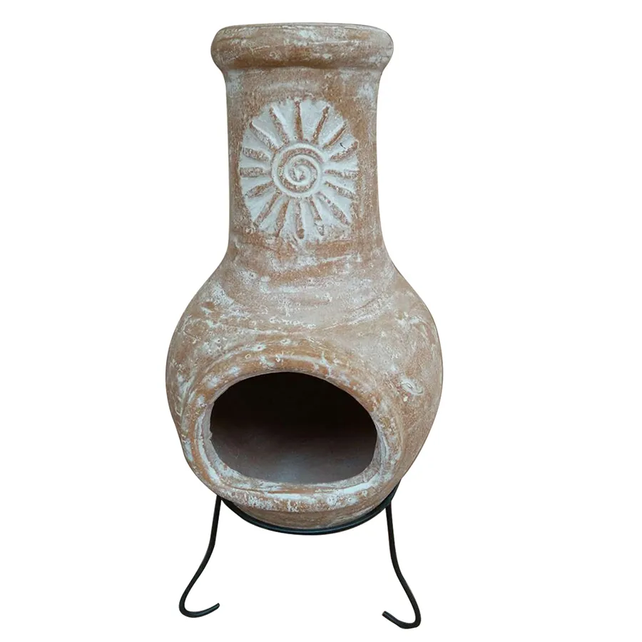 Charles Bentley Medium Natural Clay Chiminea with Sun Design, Natural